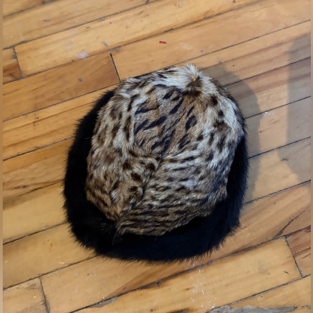 Vintage Yvette brillon Leopard Print genuine mink Fur‎ Hat